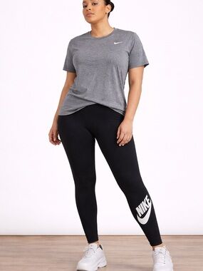 Nike Black Logo High-Rise Leggings with White Swoosh